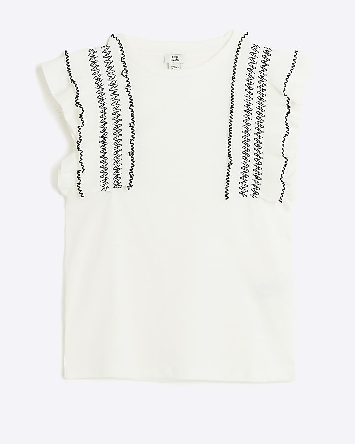 Girls white frill sleeve t-shirt