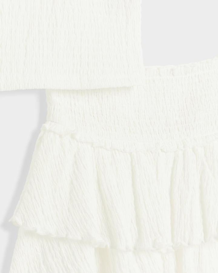 Girls white textured top and skirt set