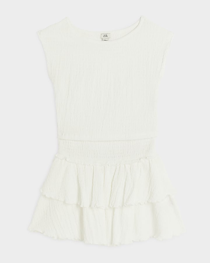 Girls white textured top and skirt set