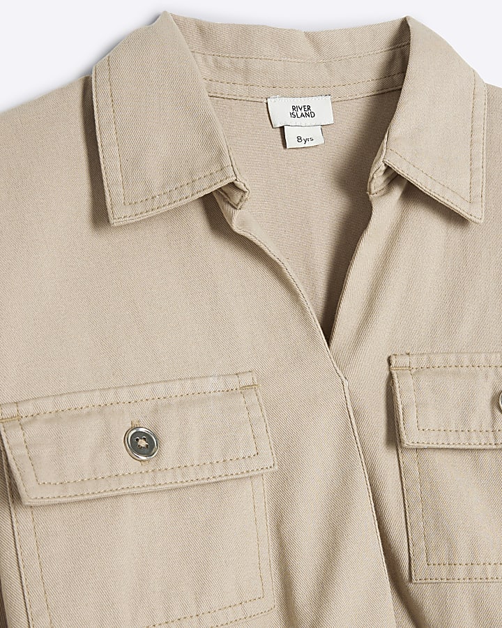Girls Beige utility belted jumpsuit