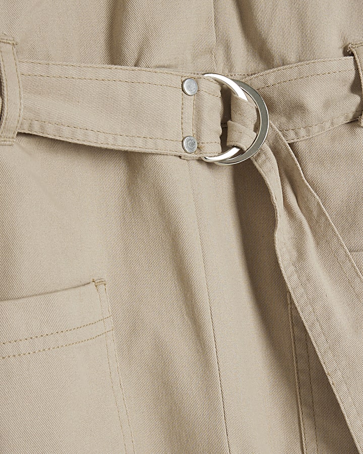 Girls Beige utility belted jumpsuit