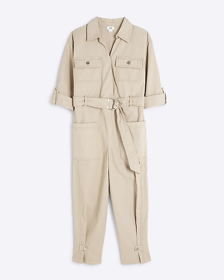 Girls stone utility belted jumpsuit