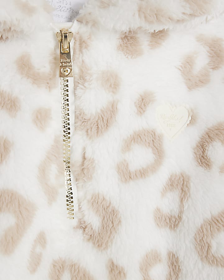 Girls Beige Leopard Shorts Loungewear Set