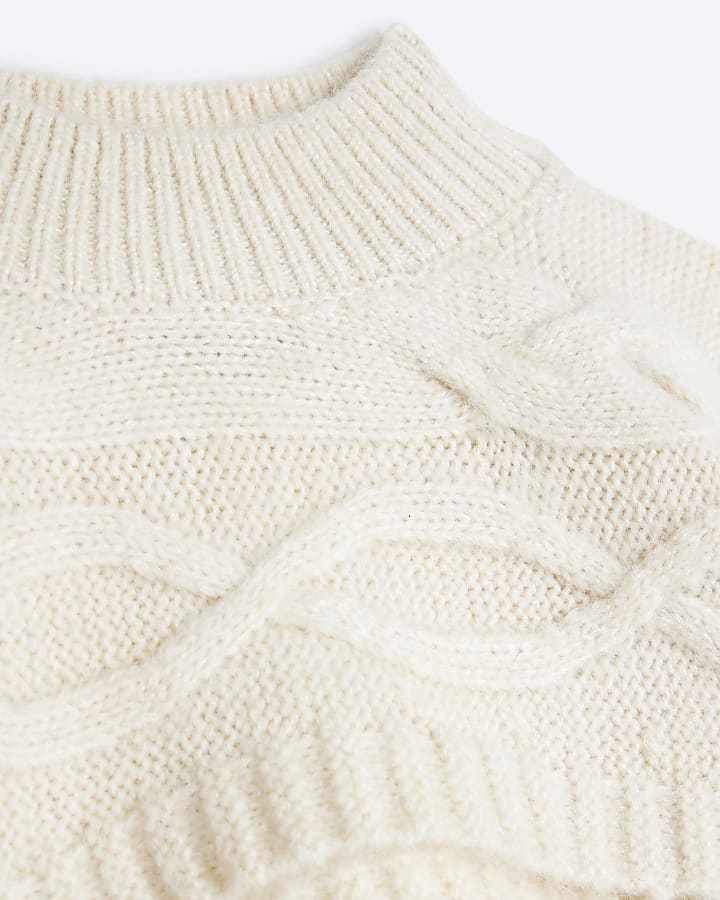 Girls Beige Cable Knit 2 In 1 Jumper