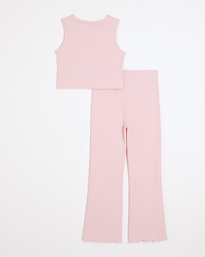 Girls pink ribbed waistcoat and trousers set