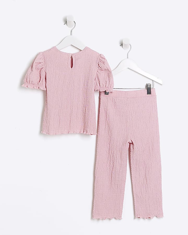 Mini girls pink puff sleeve t-shirt set