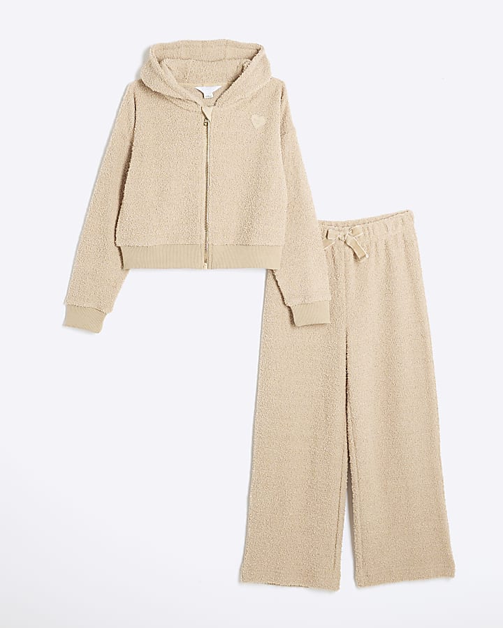 Beige girls hoodie loungewear set