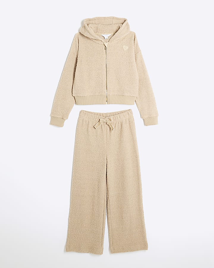 Beige girls hoodie loungewear set