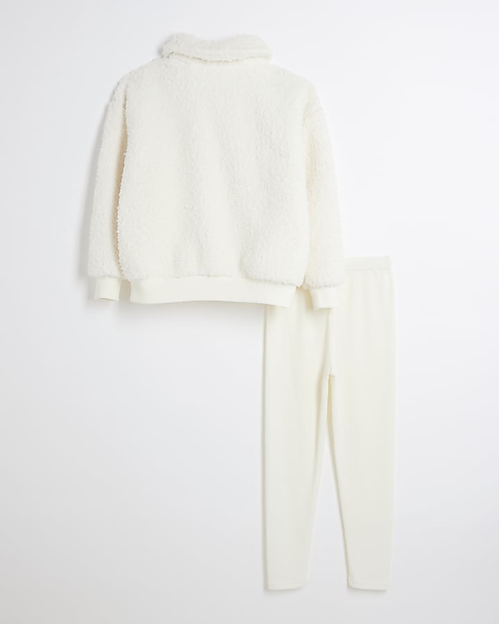 Girls Cream Borg Loungewear 2 Piece Set
