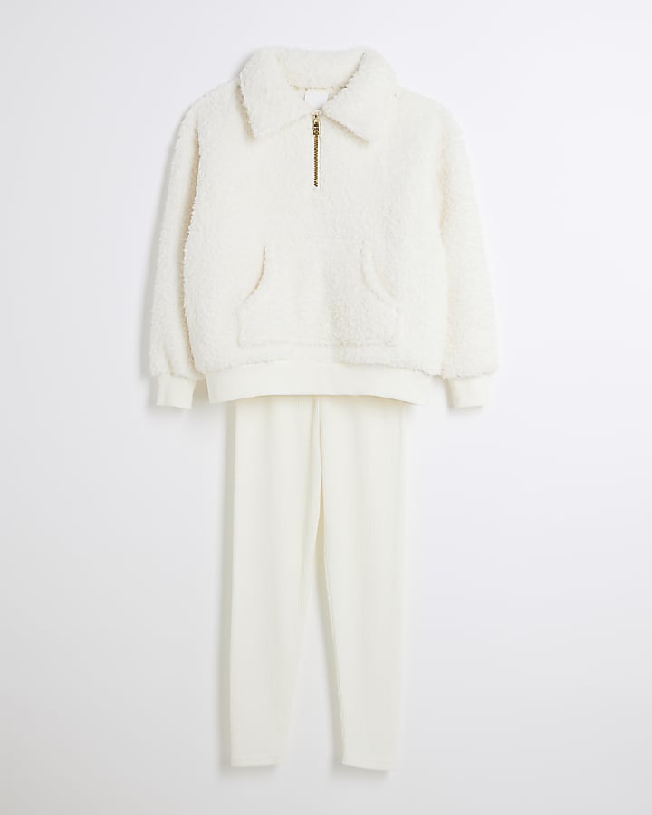Girls Cream Borg Loungewear 2 Piece Set