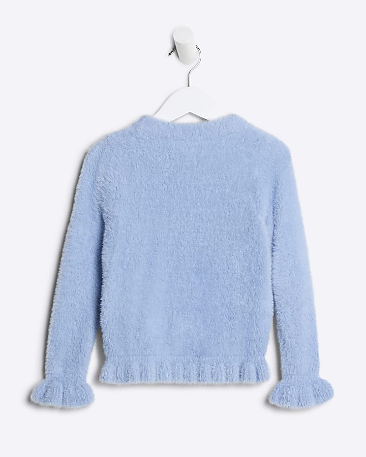 Mini girls blue fluff knit jumper