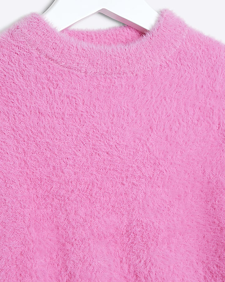 Mini girls pink fluff knit jumper