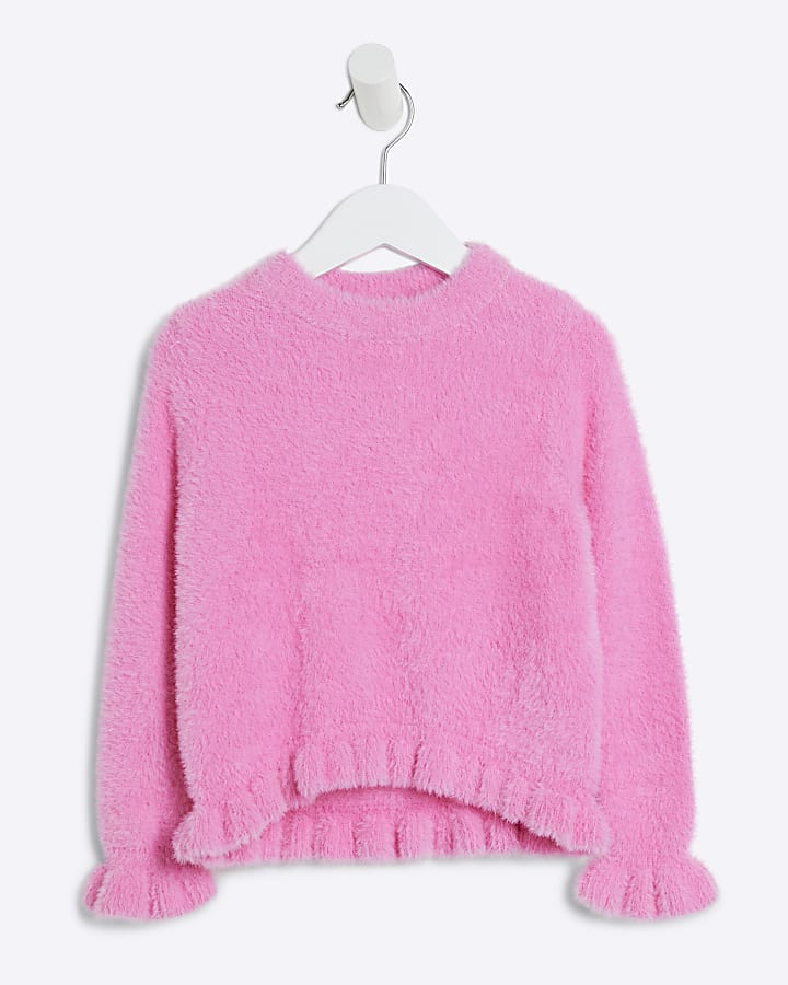 Mini girls pink fluff knit jumper