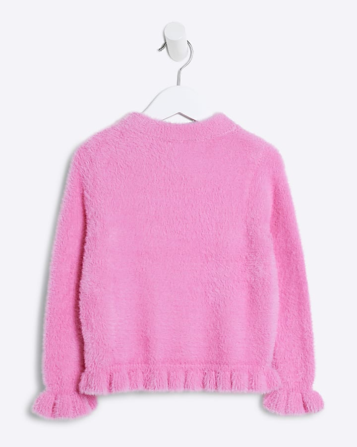 Mini girls pink fluff knit jumper