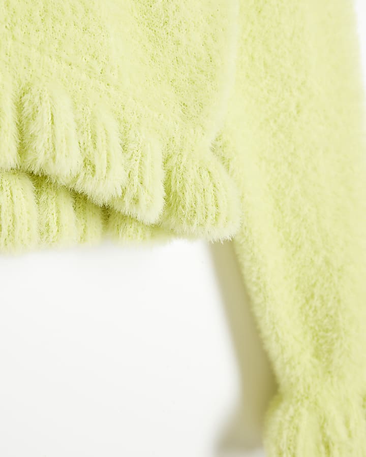 Girls Lime Frill Cropped Jumper