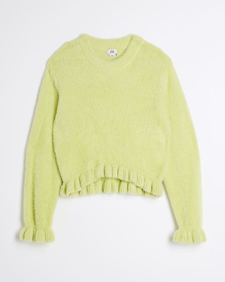 Girls Lime Frill Cropped Jumper