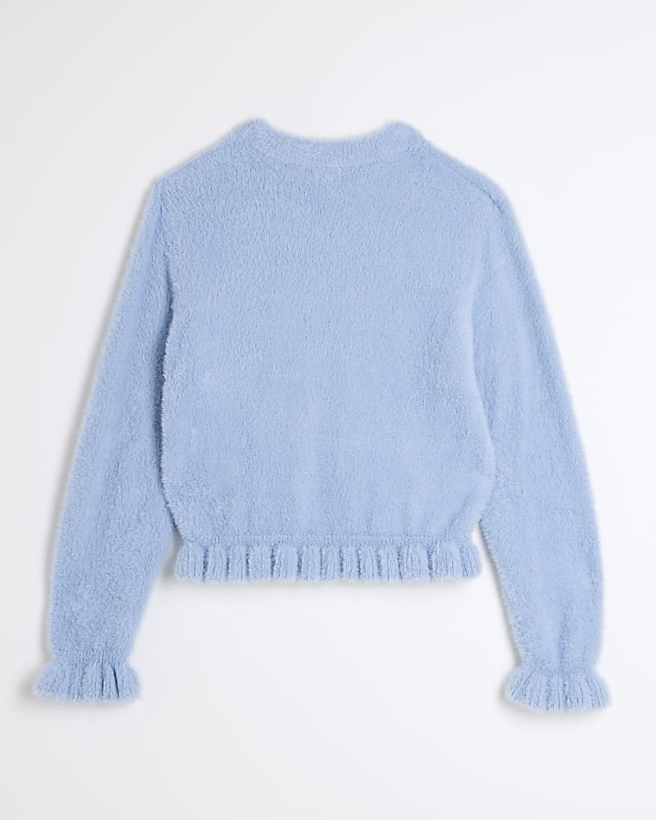 Girls Blue Frill Cropped Jumper