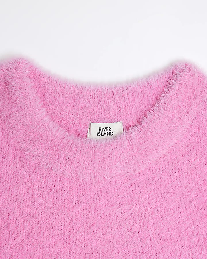 Girls pink fluff knit jumper