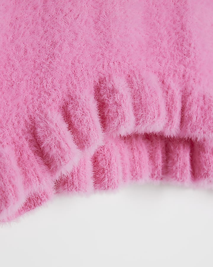 Girls pink fluff knit jumper