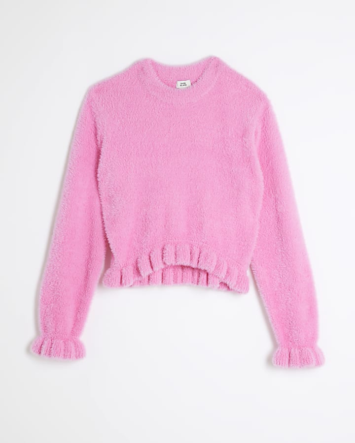 Girls pink fluff knit jumper