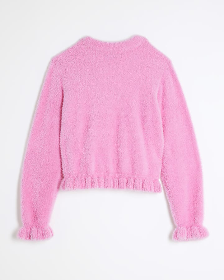 Girls pink fluff knit jumper