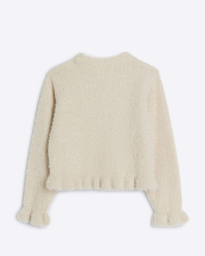 Girls Cream Tinsel Frilled Jumper