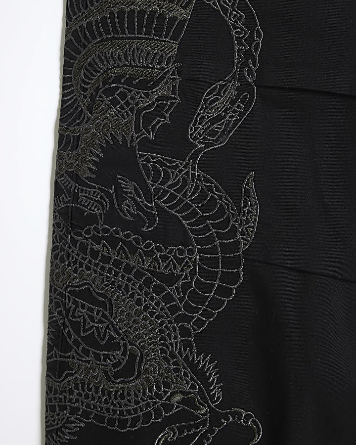 Boys Black Embroidery Dragon Cargo Trousers