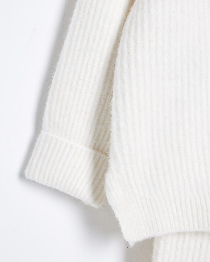 Mini Girls Beige Ribbed Jumper Set