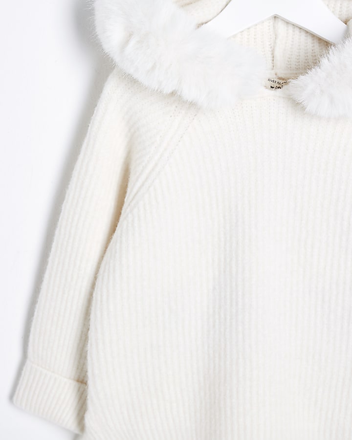 Mini Girls Beige Ribbed Jumper Set