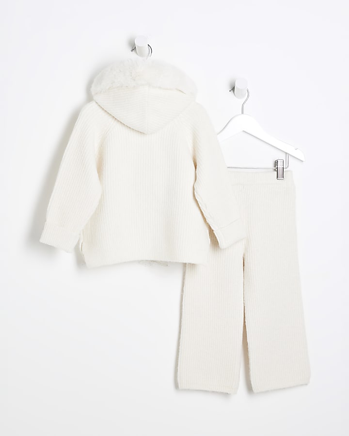 Mini Girls Beige Ribbed Jumper Set