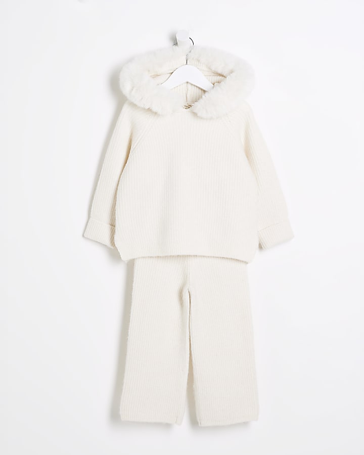Mini Girls Beige Ribbed Jumper Set