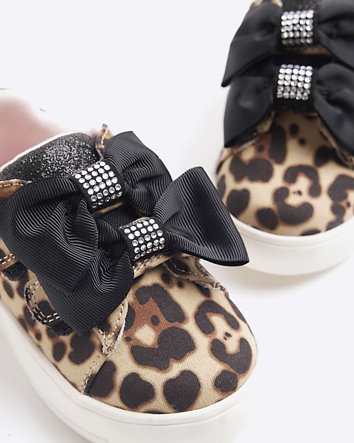 Mini Girls Brown PU Bow Trainers