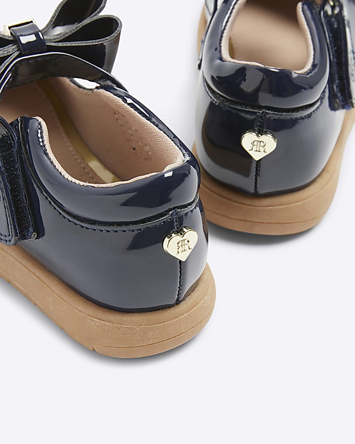 Mini girls navy patent bow mary jane shoes