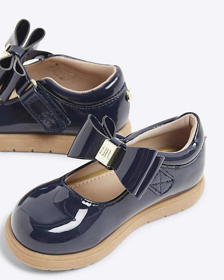 Mini girls navy patent bow mary jane shoes
