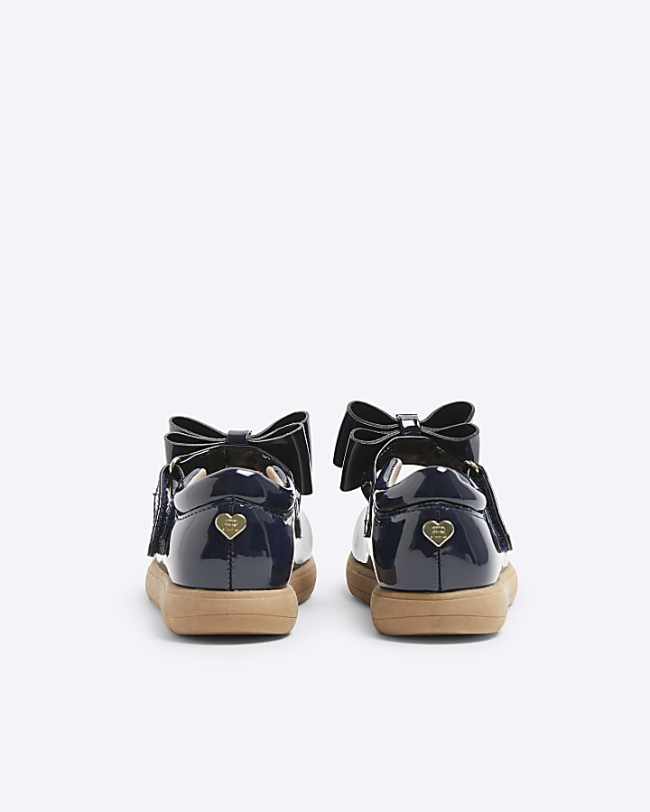 Mini girls navy patent bow mary jane shoes