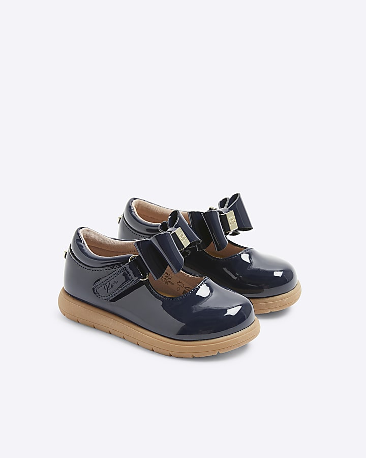 Mini girls navy patent bow mary jane shoes