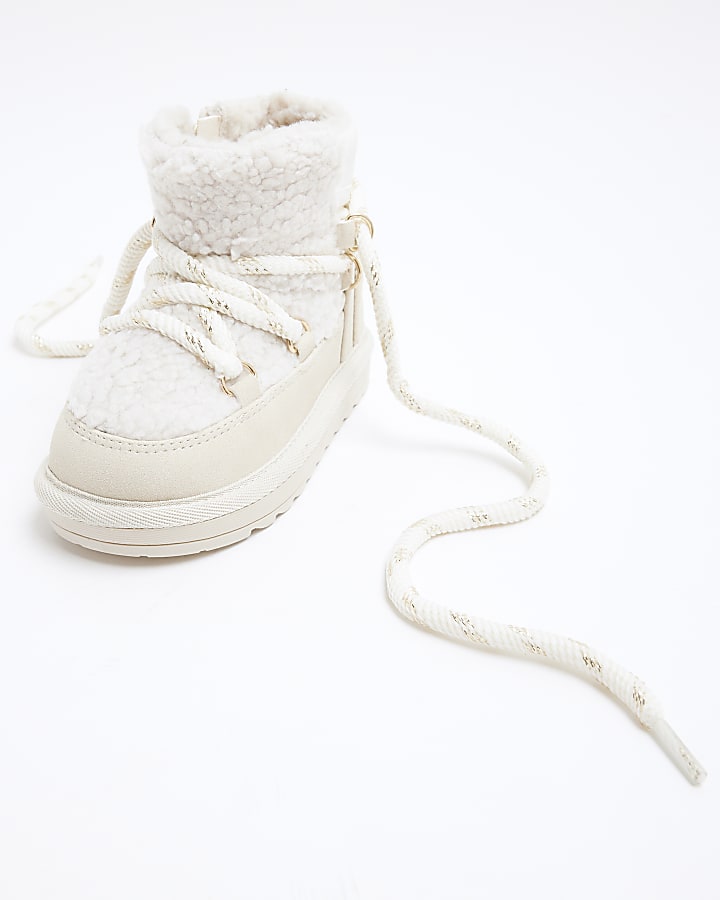 Mini Girls Cream Hiker Boots