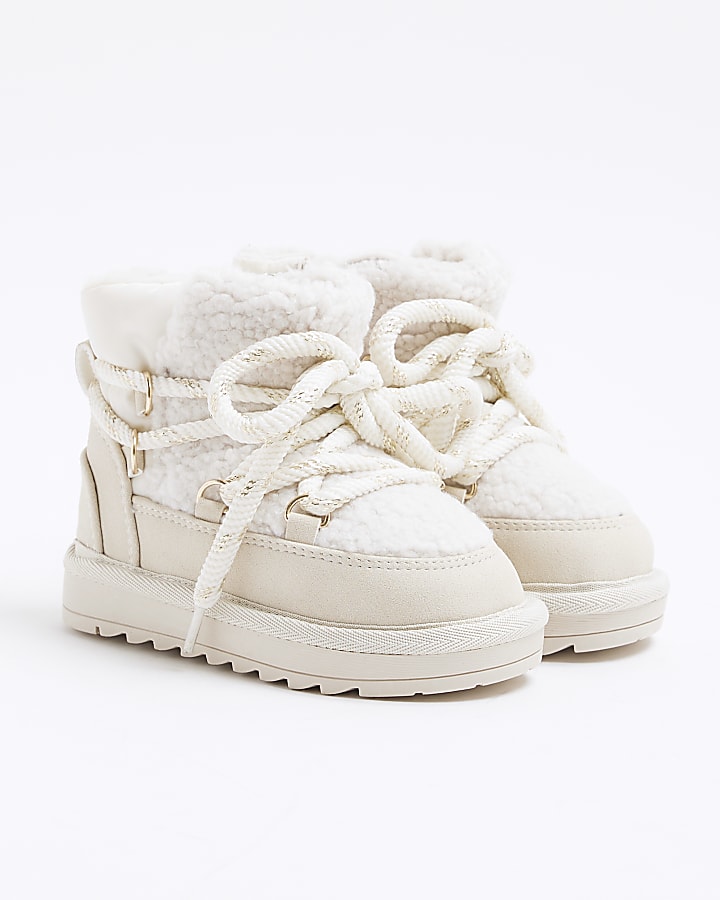 Mini Girls Cream Hiker Boots