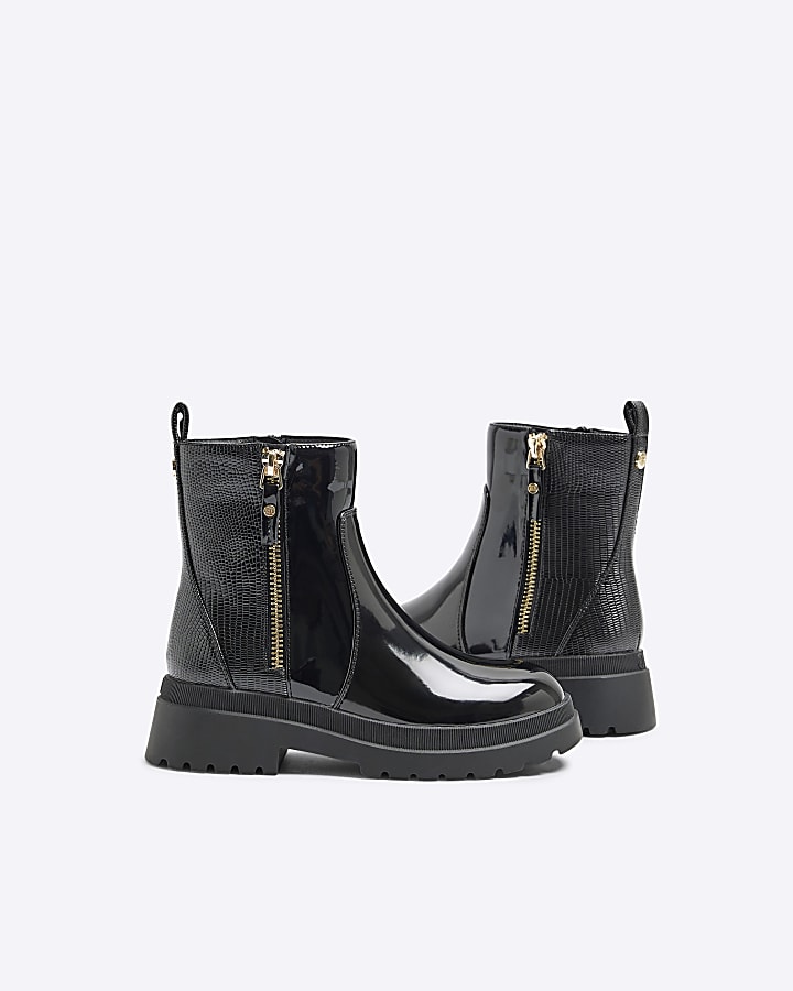 Girls Black RI Patent Side Zip Boots