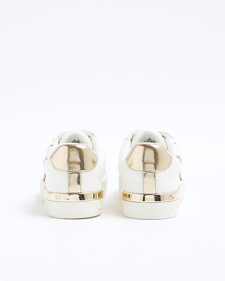 Girls white metallic snake embossed trainers