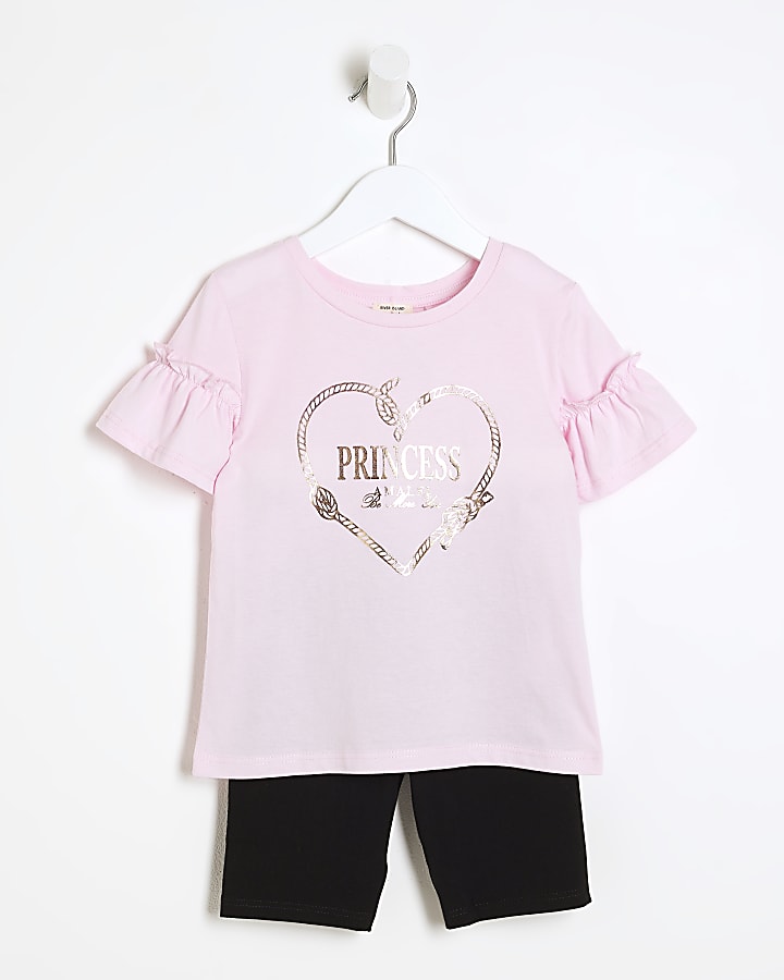 Mini girls pink princess t-shirt set