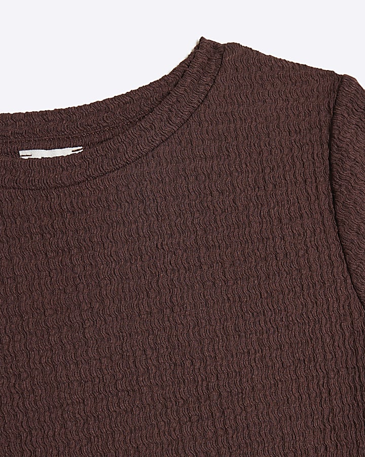 Girls Brown Crop T-Shirt And Trousers Set