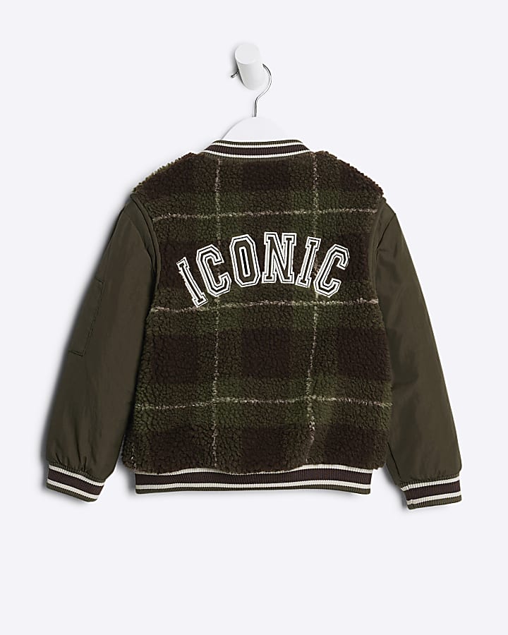 Mini boys khaki check bomber jacket