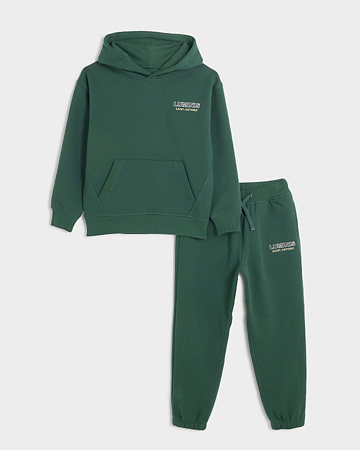 Boys green embroidered hoodie and joggers set