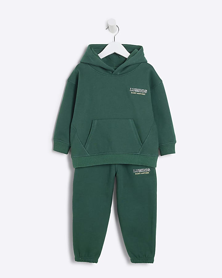 Mini boys Green Embroidered Hoodie Set