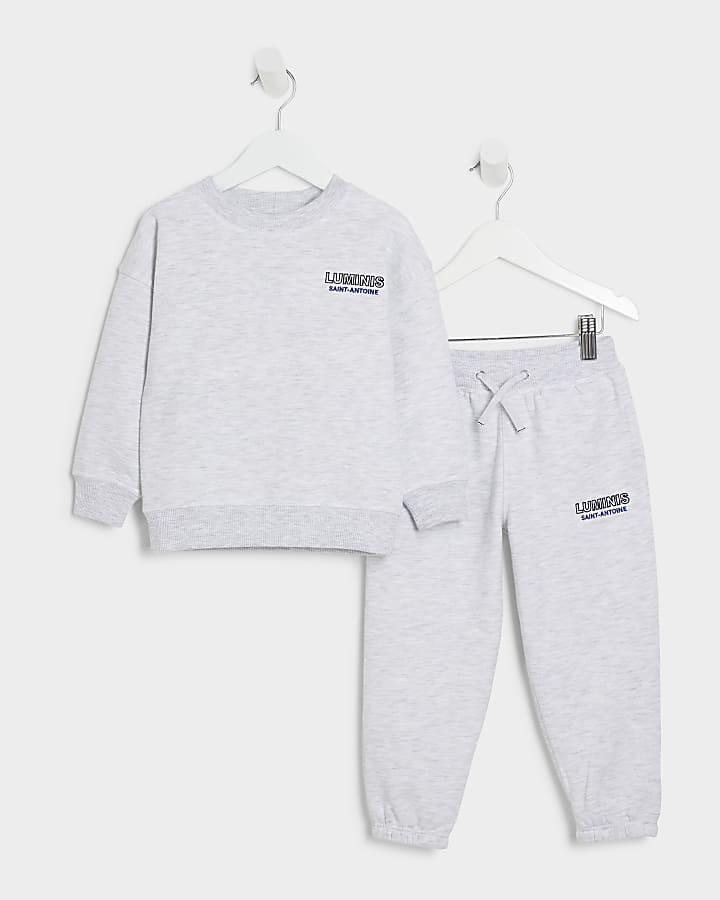 Mini boys grey graphic print sweatshirt set