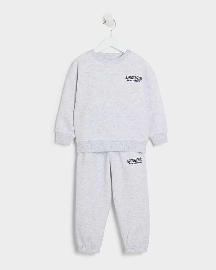 Mini boys grey graphic print sweatshirt set