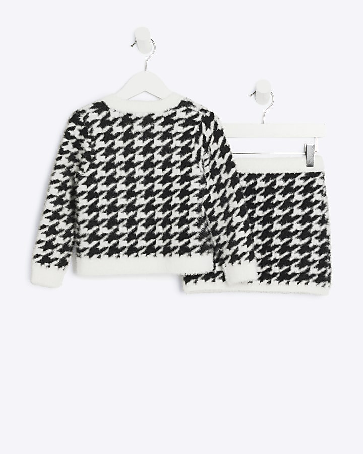 Mini girls black fluffy dogtooth cardigan set