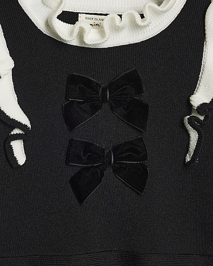 Mini girls black knit bow dress