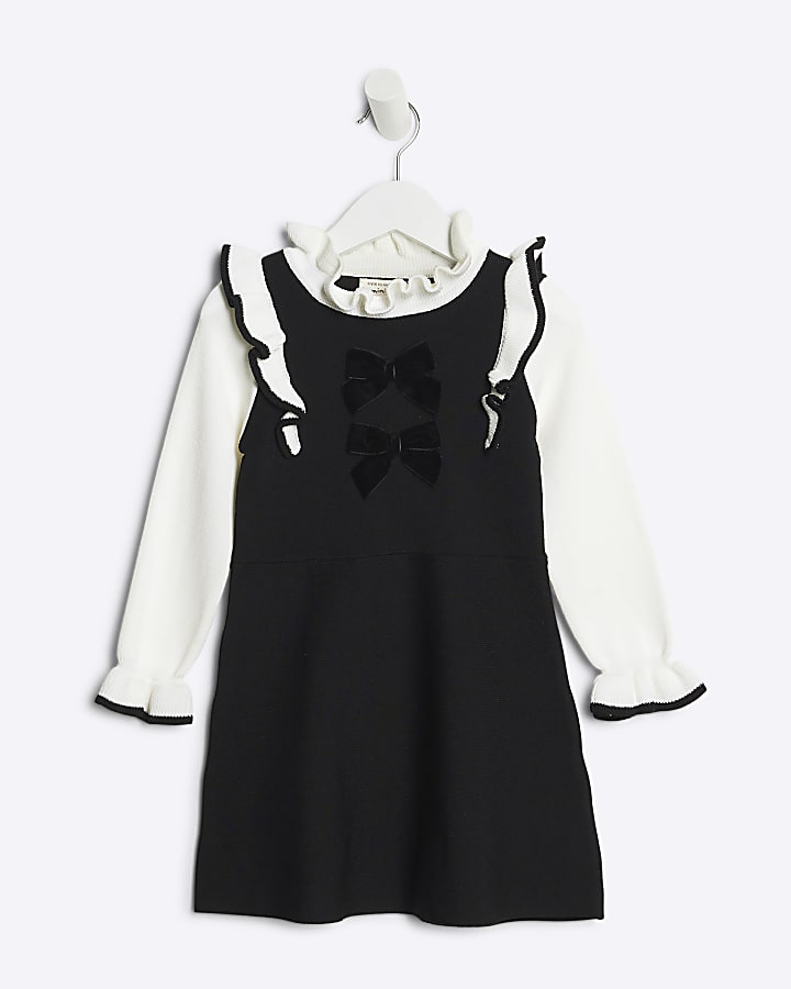 Mini girls black knit bow dress